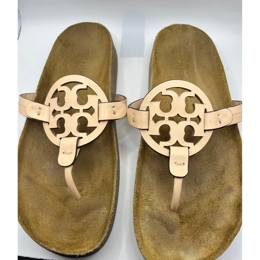 Tory Burch Miller Flip Flops Sandals Thong‎ Cork Sole Tan Size 7.5